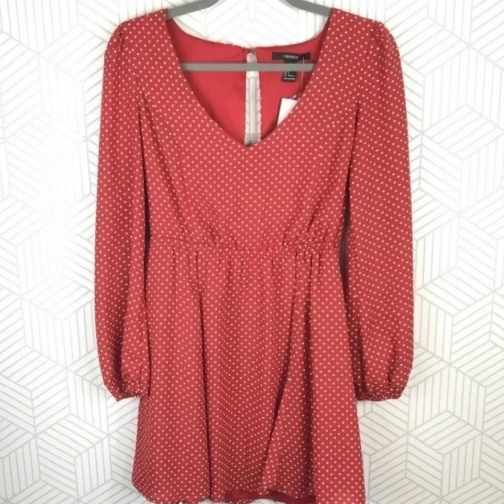 Forever 21 Red & White Polka Dot Long Sleeve Dress Size Small